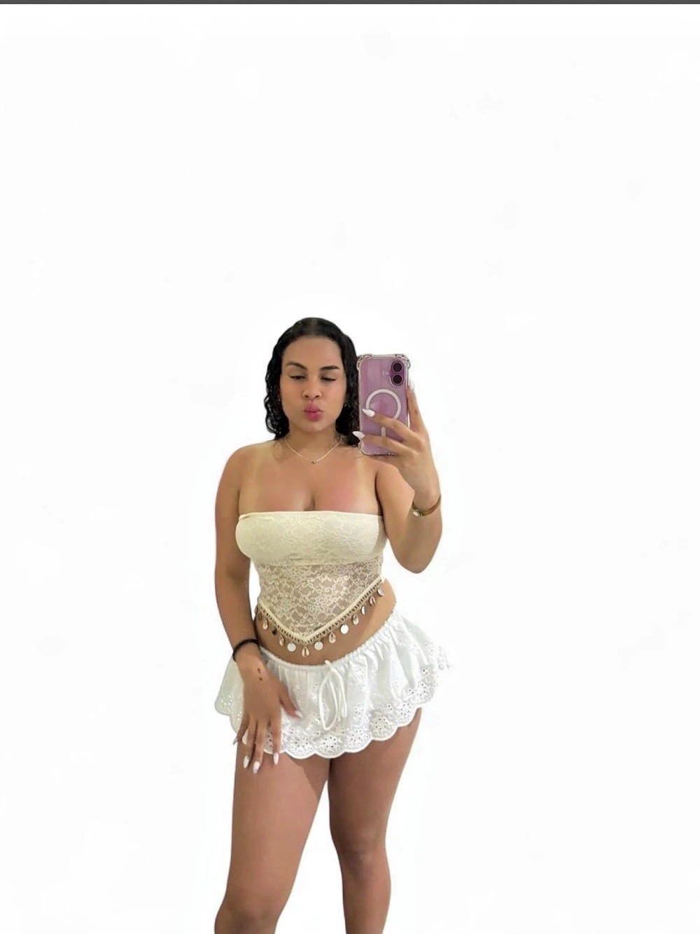Lace Strapless Corset Crop Top in Cream Like New